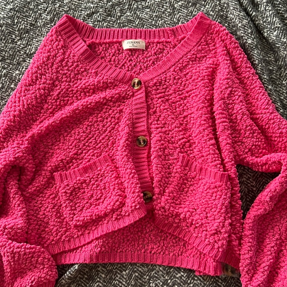 Popcorn Sleeve Pink Cartigan